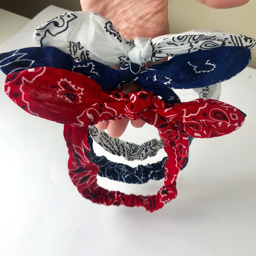 Set of 3 Wired Bandana Bow Headbands